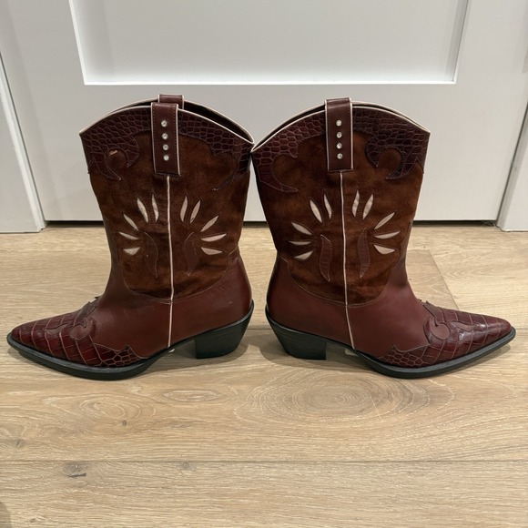 Van Eli Jeska Womens Western Boots Leather/Suede Mid Calf Pull Tab W/ Rhinestone - Picture 6 of 7